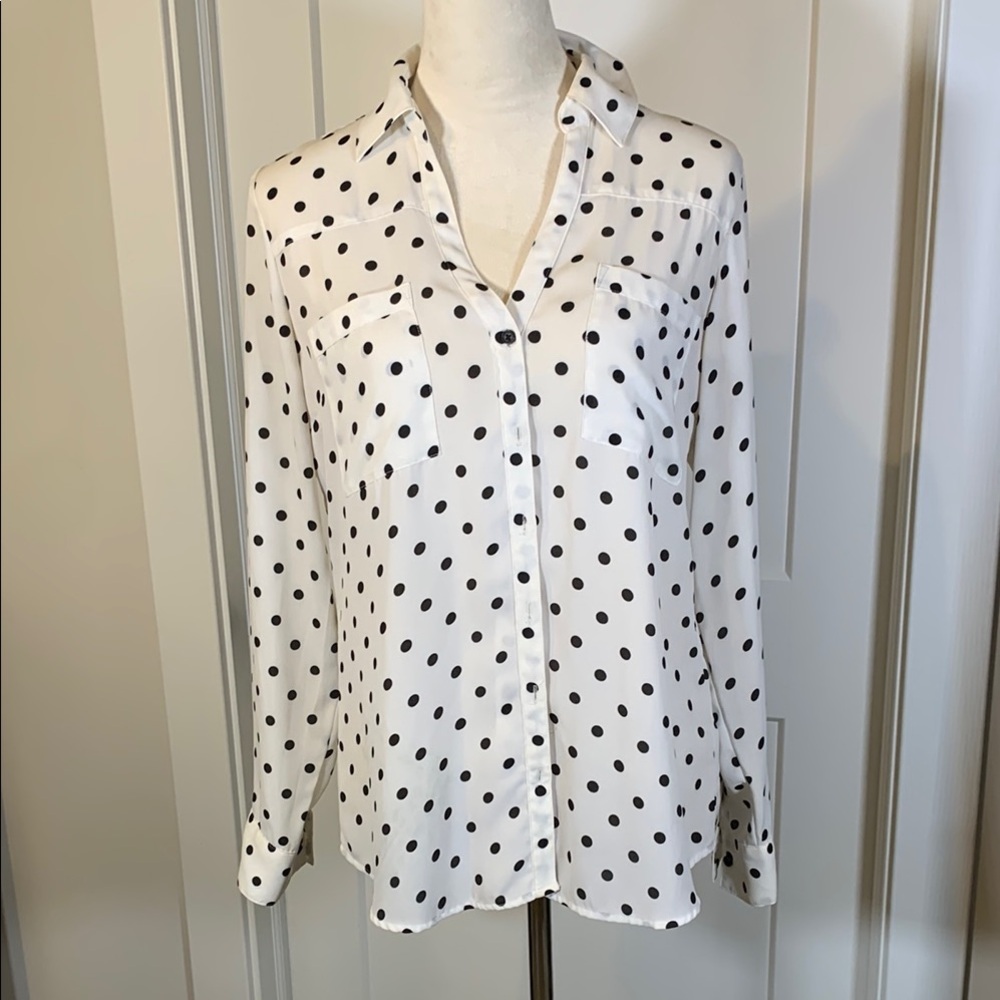 Express White and Black Notched Collar Button Down Shirt